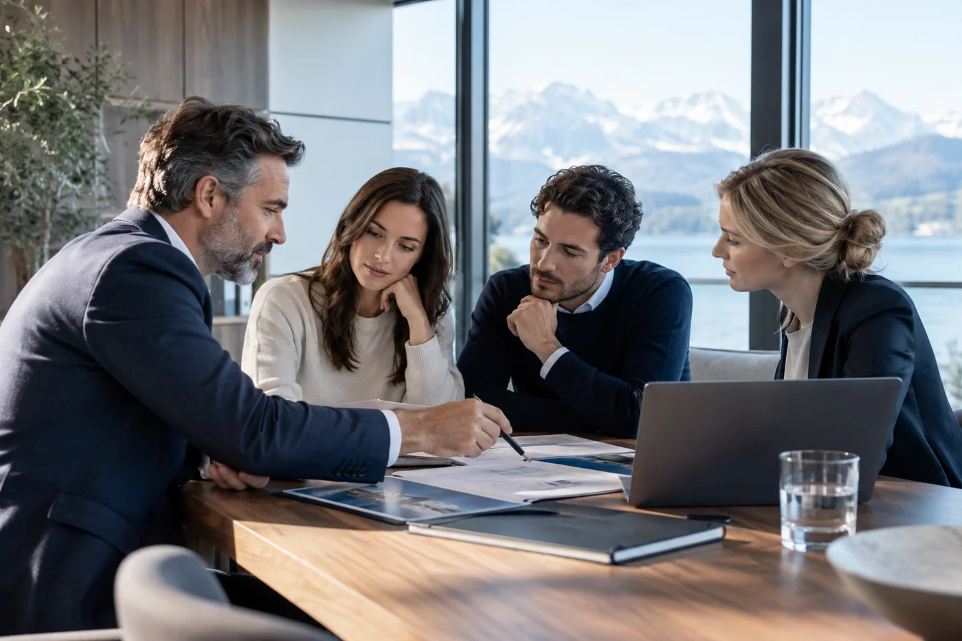 Équipe discutant de son avenir dans un bureau moderne