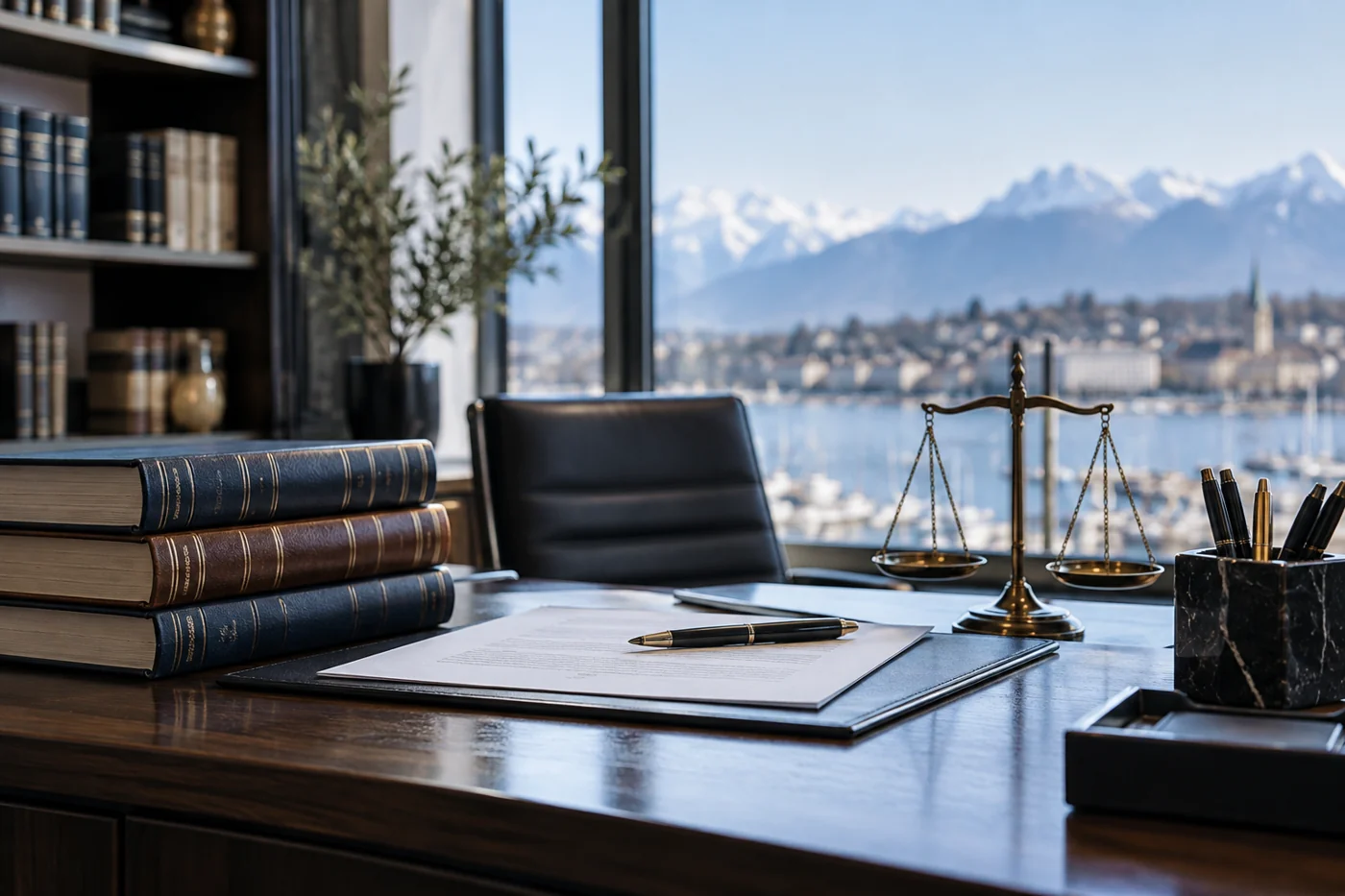 Legal books and documents on a desk