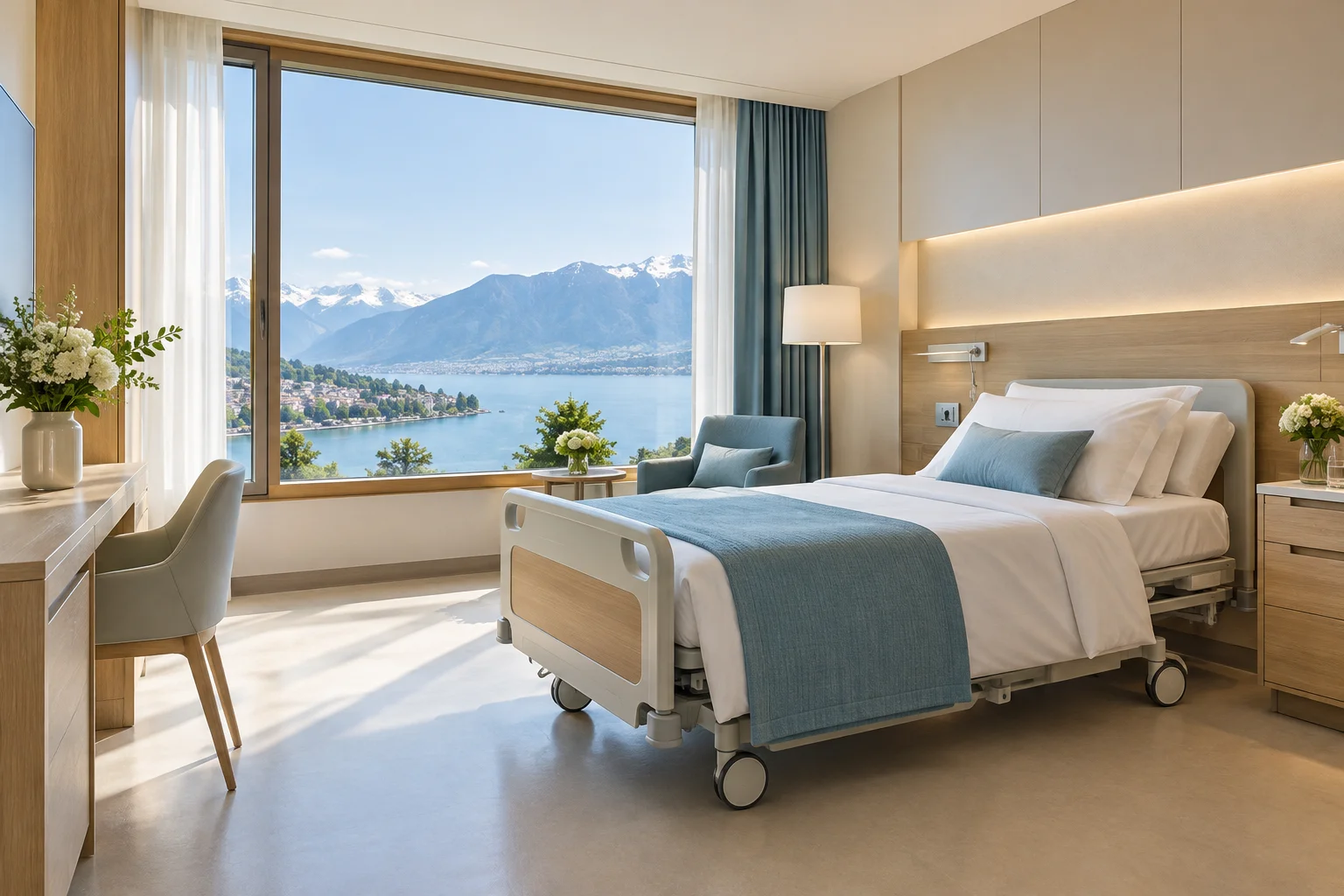 Illustration d’une chambre hospitalière privée contemporaine