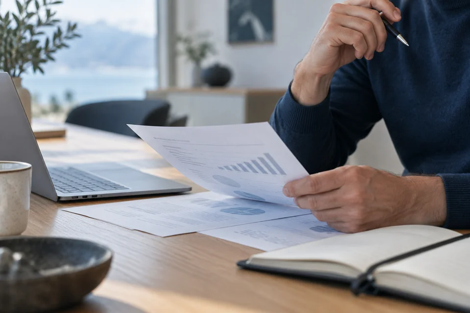 Reviewing retirement savings at a desk